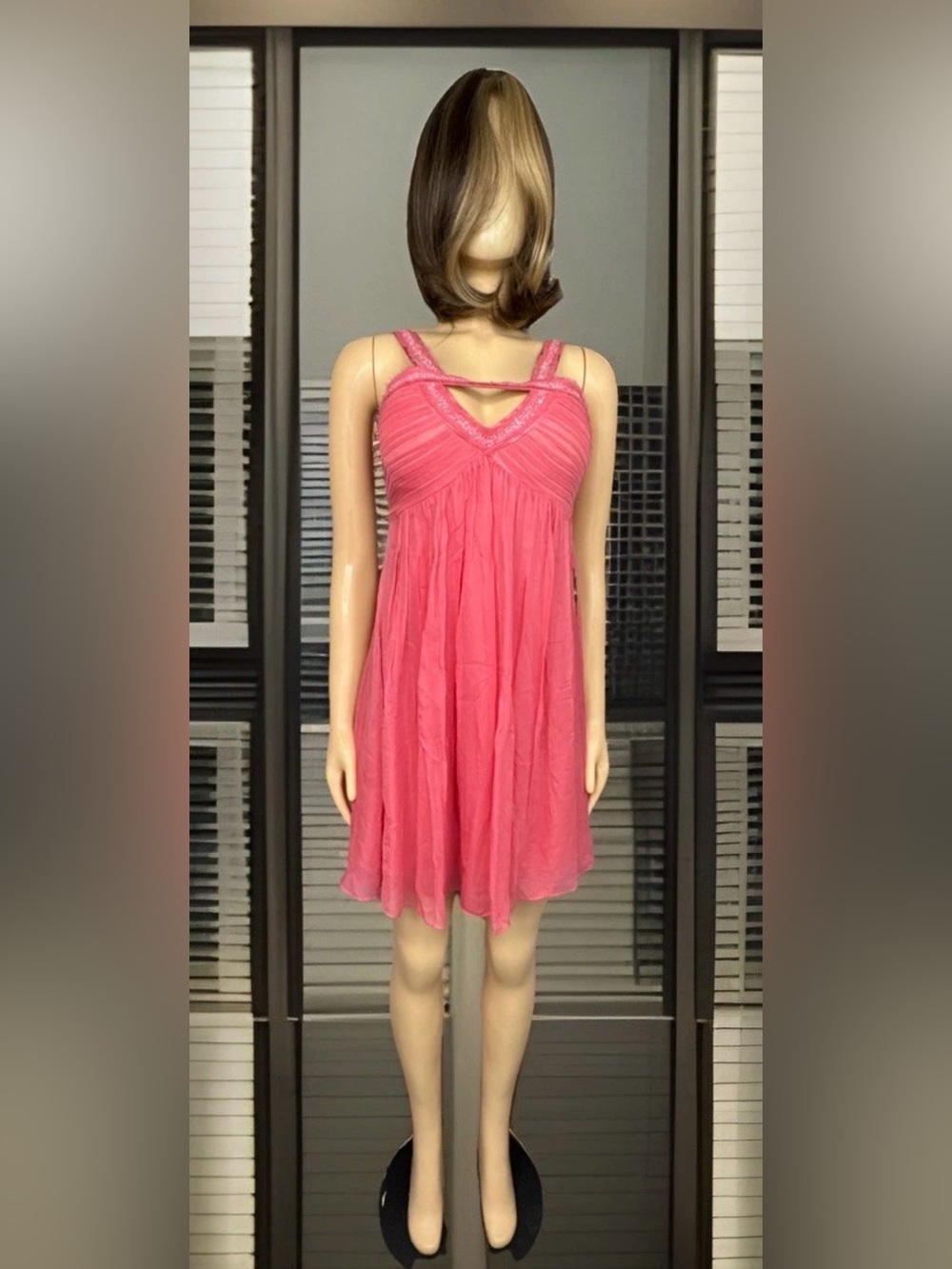 BCBG Coral Beaded Adj Strap Silk Dress Women’s Sz 2 Preowned